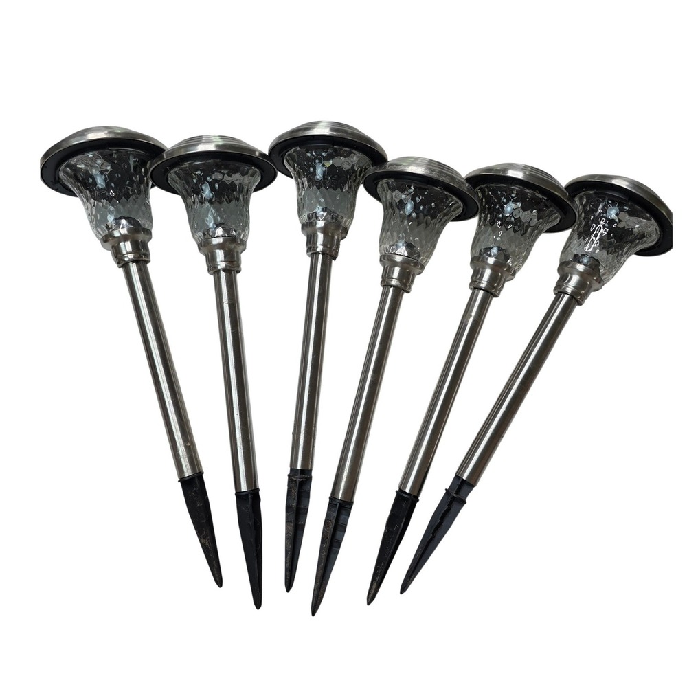Beau Jardin Solar Pathway Lights Set of 6 Stainless Steel Hammered Glass W4